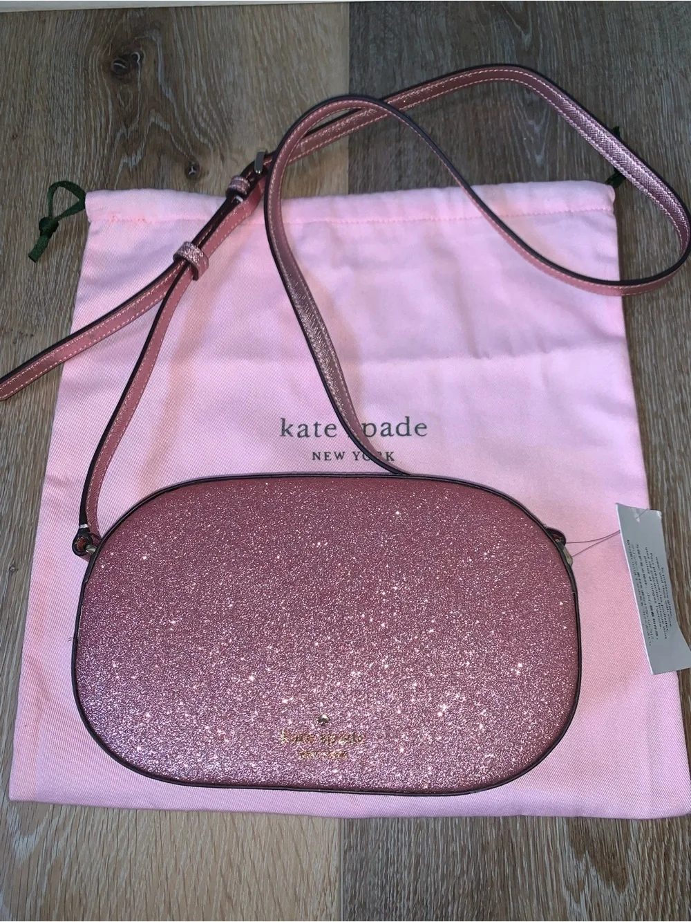 Kate Spade New York Mitten Pink Glimmer Oval Camera Crossbody & Dusty NEW W TAG